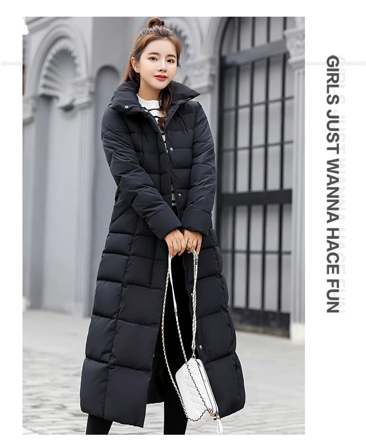 Autumn Winter Clothes Women Down Cotton Fashion Ladies Worm Hooded Coat Female Lengthen Thickening Waterproof Slim Casual Jacket