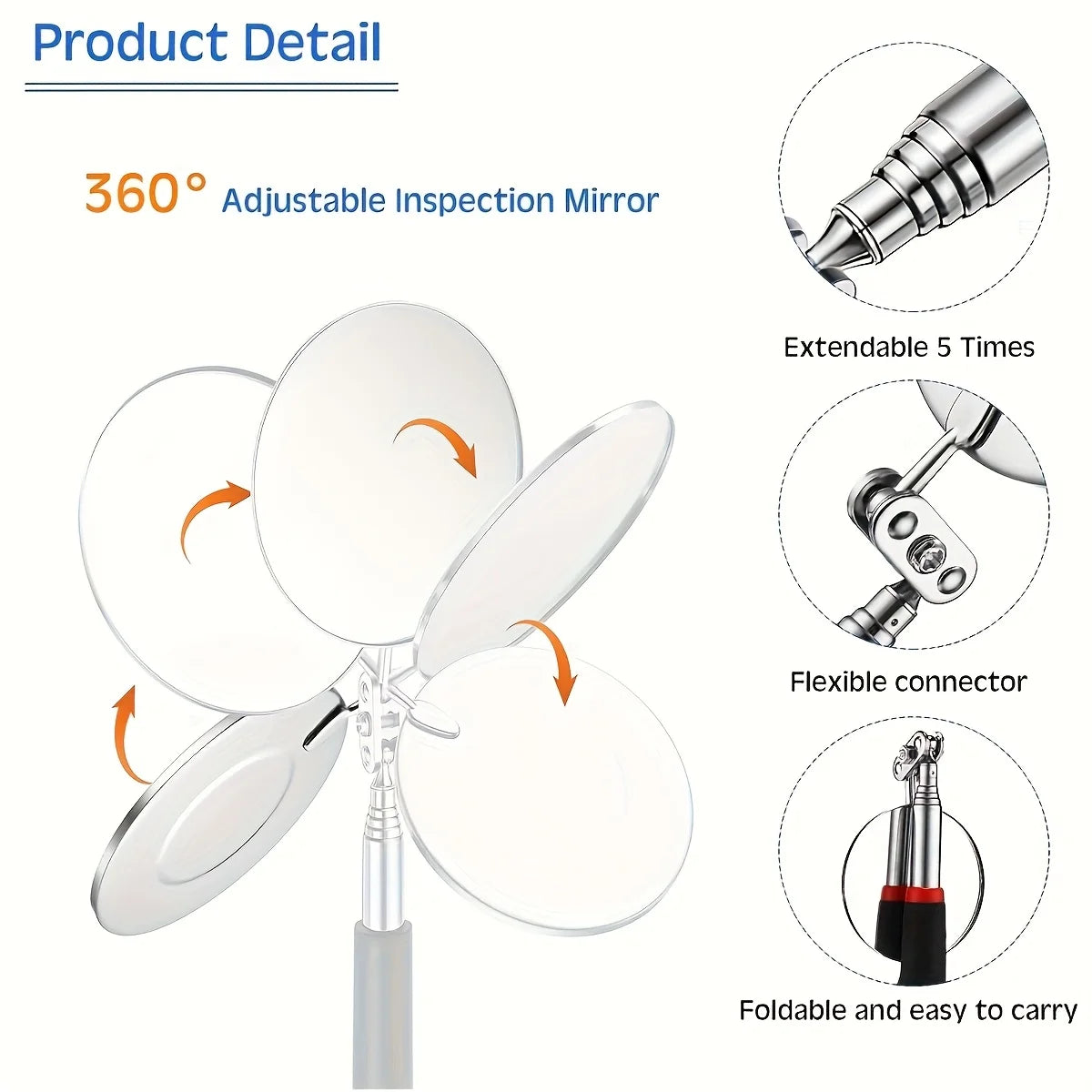 4pcs Telescopic Magnetic Pick Up Tool Set Inspection Mirror Flexible Spring Claw Grabber Magnet Stick Auto Mechanic Repair Tools