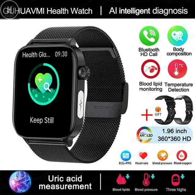 2025 New AI Diagnosis Blood Lipids Uric Acid Body composition Test Smart Watch For Men ECG+PPG Bluetooth Call Health Smartwatch HALALZEN