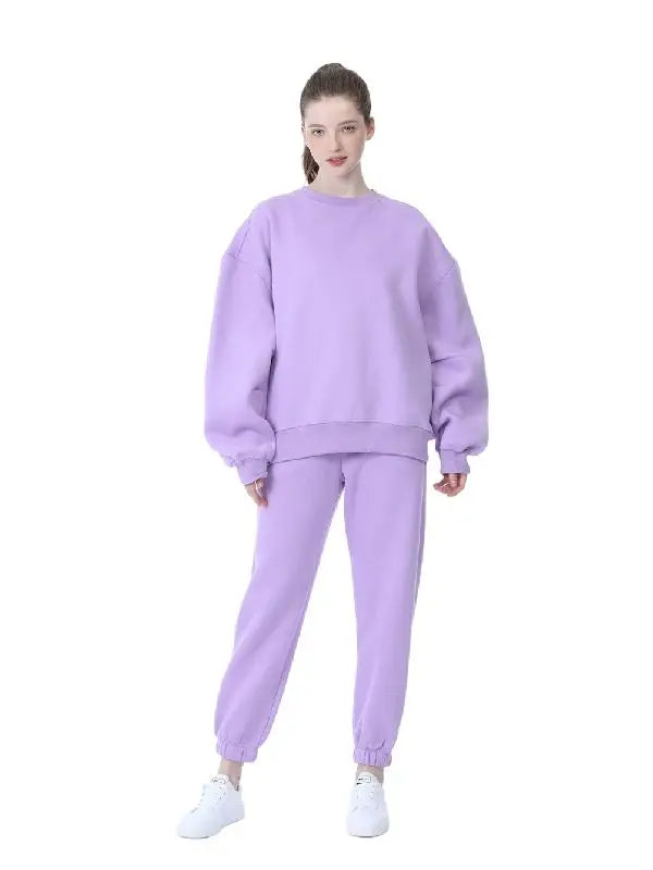 Women Winter Hoodie Sweatshirt Two Piece Sets  Fleece Tracksuit Oversized Pants Suit Autumn Female Casual Solid  Outfits