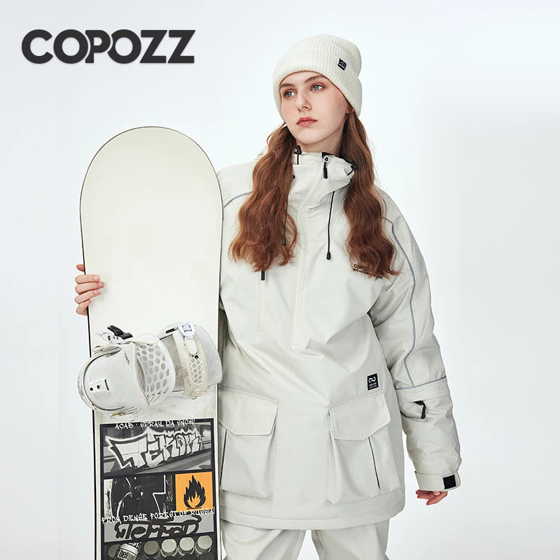 COPOZZ Waterproof Thicken Snow Clothes Women Hooded Windproof Ski Jacket Men Winter Warm Ski Pant Trousers Snowboard Coat Unisex