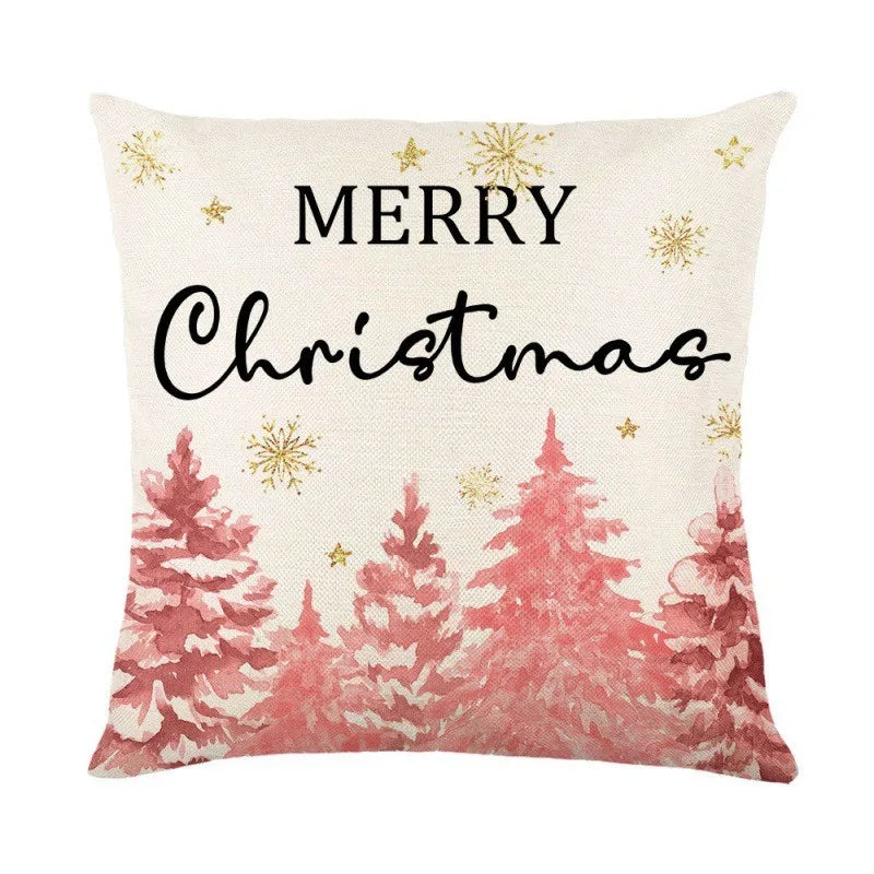 Linen Merry Christmas Pillow Cover 45x45cm Throw Pillowcase Winter Christmas Decorations for Home Tree Deer Sofa Cushion Cover