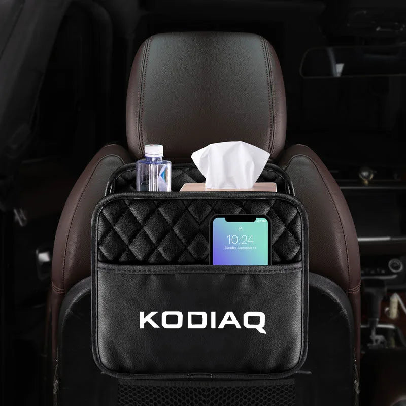 Car Seat Storage Bag PU Leather Box Storage Bag Phone Tissue Drink Purse Holder Stowing Tidying For Skoda Kodiaq Car Accessorie