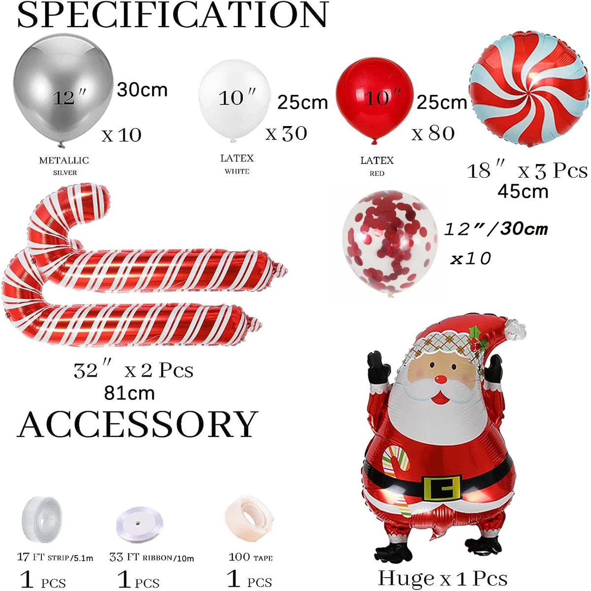 2025 Christmas Theme Decoration Balloon Chain Santa Claus Candy Cane Lollipop Aluminum Film Balloon Latex Balloon Chain