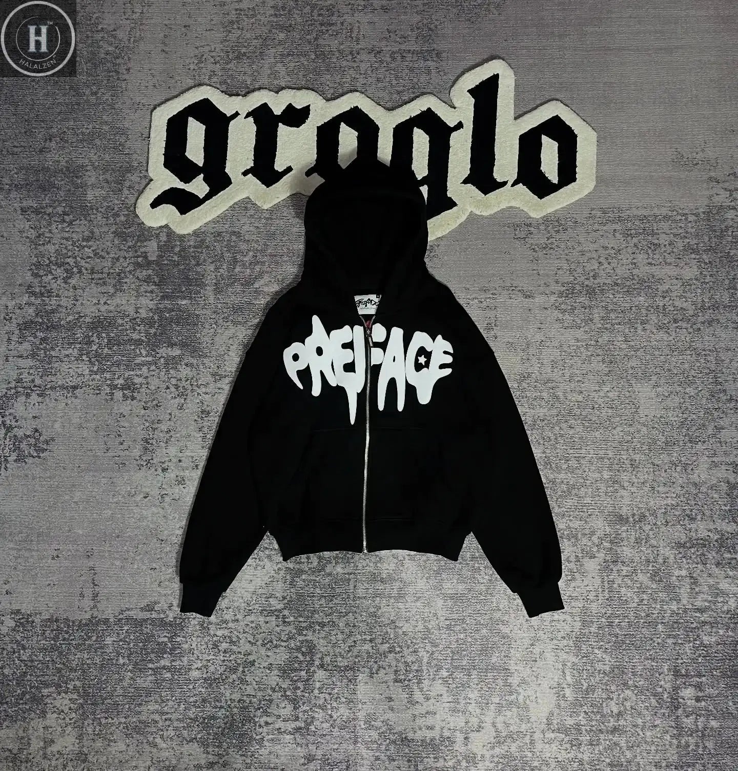 Mysterious tarot card printed hooded sweatshirt retro old splash ink Indonesian slogan trendy cardigan HALALZEN