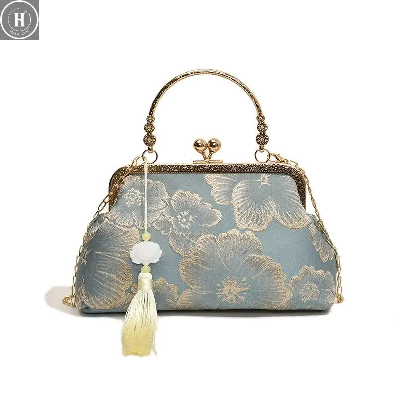 Chinese Style Embroidered Shoulder Bag Elegant Handbag Retro Small Square Bag Wedding Party Luxury Designer Women Evening Clutch HALALZEN