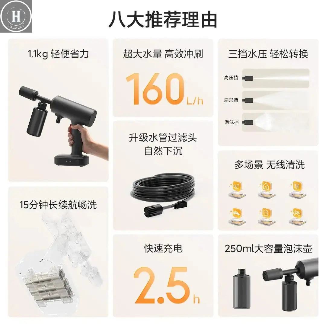 2024 Original Mijia Wireless Car Washer 2 160L/h Large Water Volum Efficient Flushing High Pressure Wireless cleaning HALALZEN