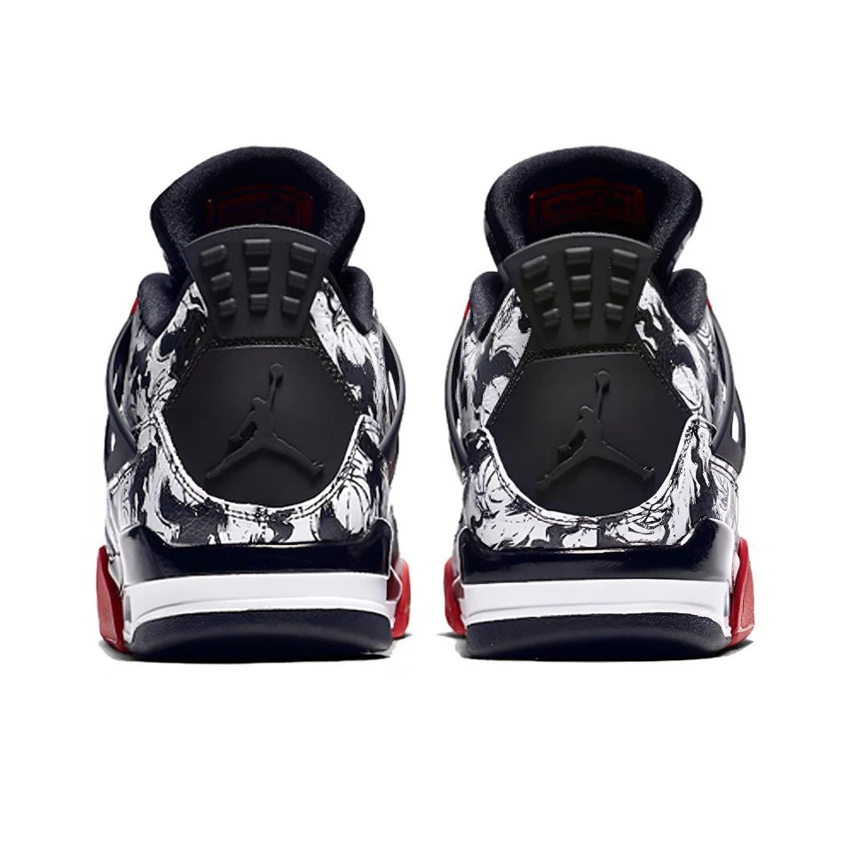 Original Air Jordan 4 "Tattoo" Comfortable Retro Basketball Shoes Men's White and Black and Red Sneakers BQ0897-006