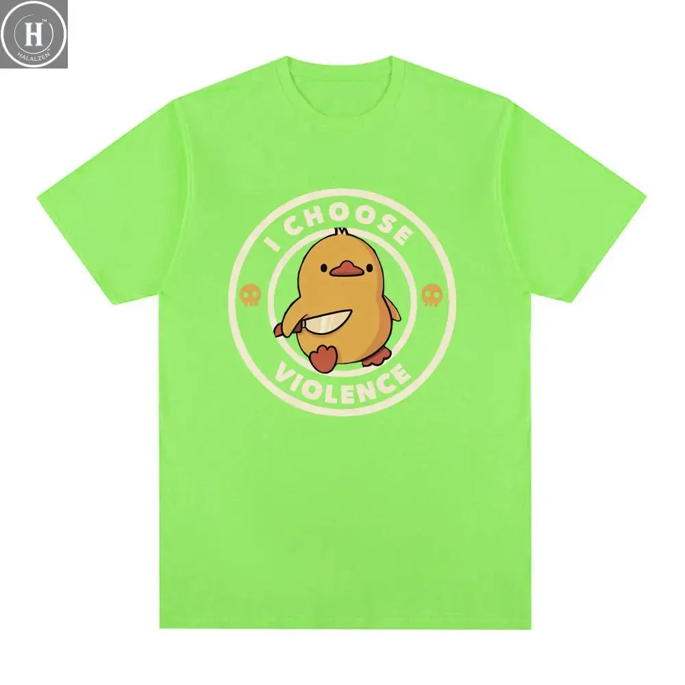 I Choose Violence T Shirt Funny Duck Humor Slogan Short Sleeve T-shirts Men Women 100% Cotton Loose Oversized T-shirt Streetwear HALALZEN