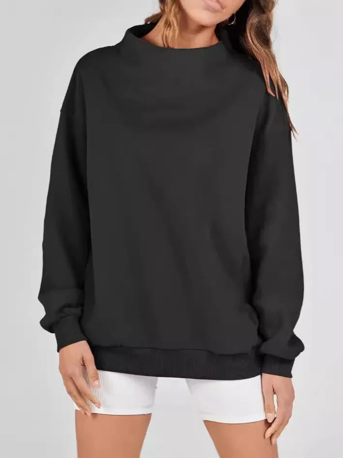 Fashionable Pure Color Stand Collar Sportswear Hoodie for Women Trendy Anti-Aging Autumn Winter Cotton Polyester Street Style