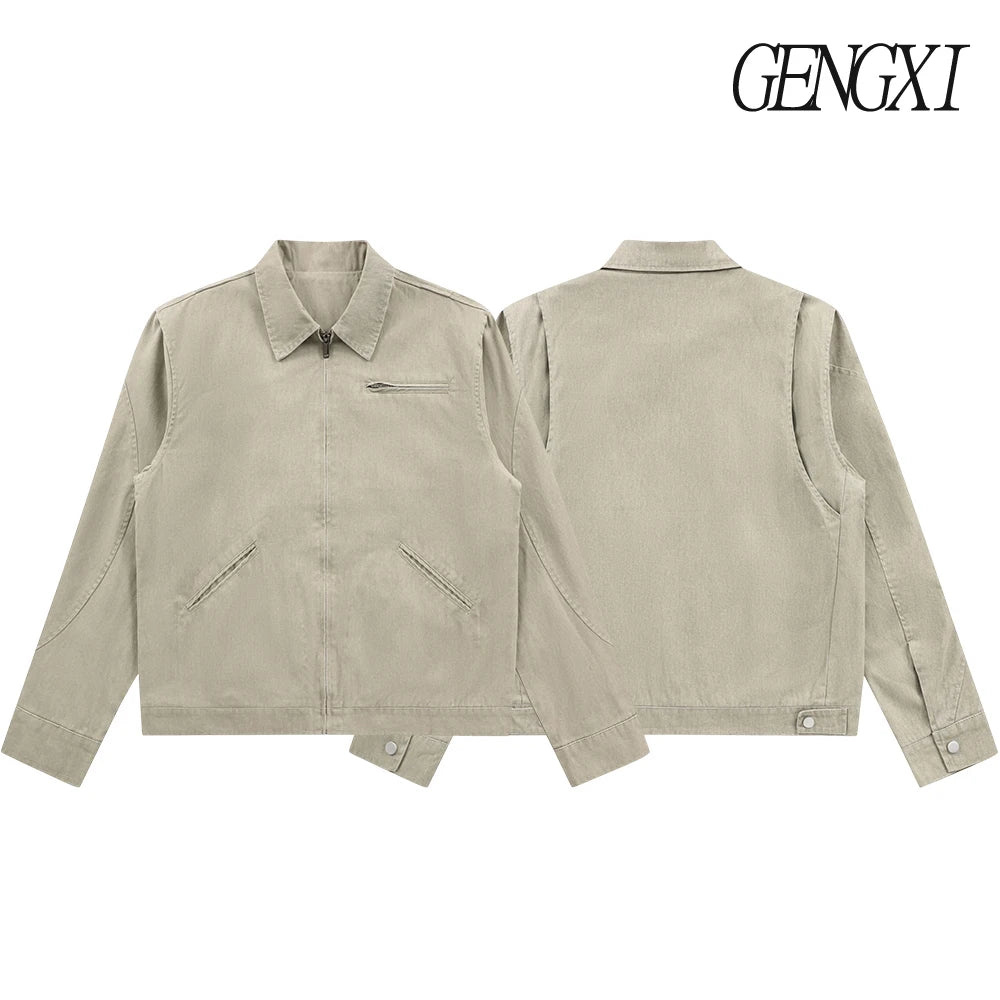 Fashionable retro washed distressed multi-pocket denim jacket New men's Detroit workwear jacket Clean Fit casual menswear