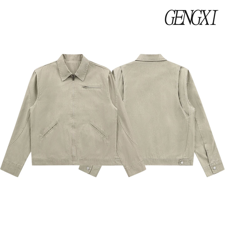 Fashionable retro washed distressed multi-pocket denim jacket New men's Detroit workwear jacket Clean Fit casual menswear