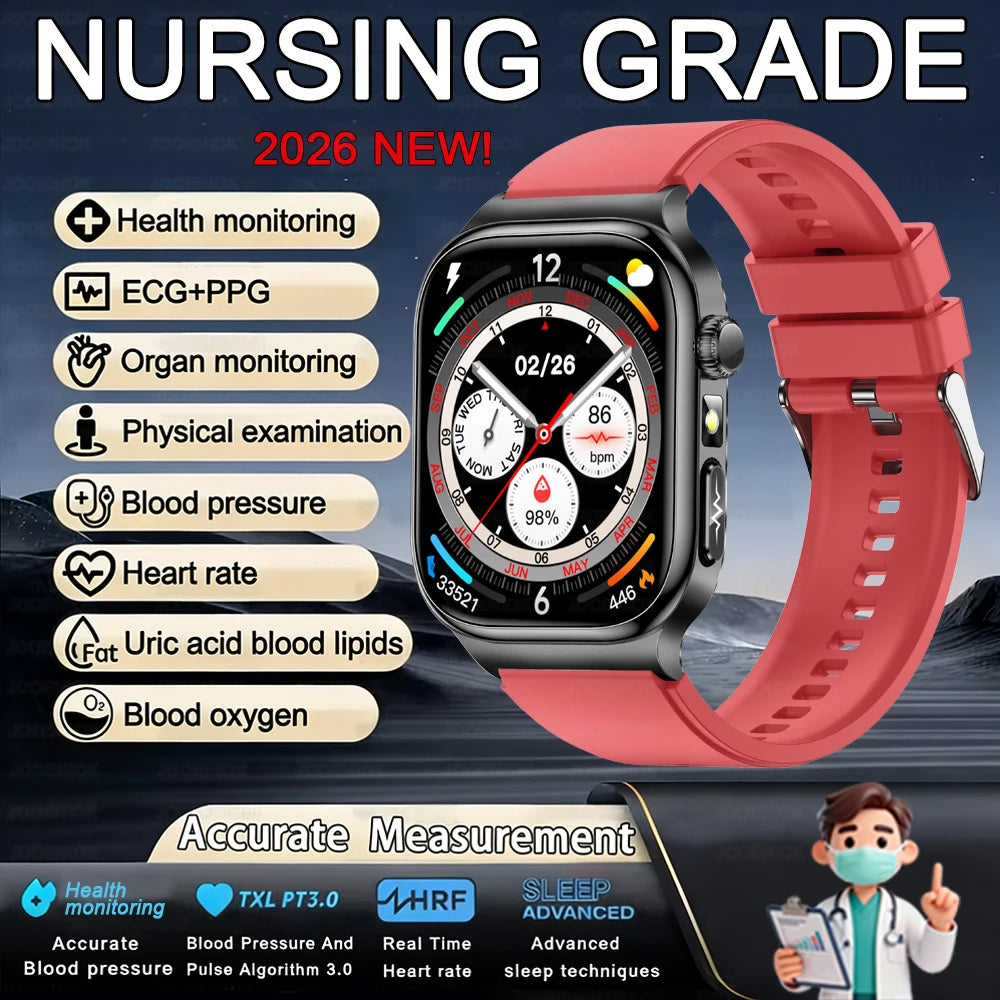 2026 Health Care Smart Watch Men Women BMI Analysis Uric Acid Blood Lipids Blood Pressure Monitoring BT Call AMOLED Smartwatch