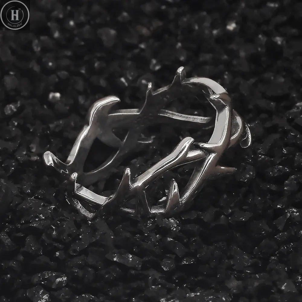 925 Sterling Silver Gothic Thorn Couple Rings for Women Men Punk Retro Cool Spiky Finger Ring Adjustable Hip-hop Y2k Jewelry HALALZEN