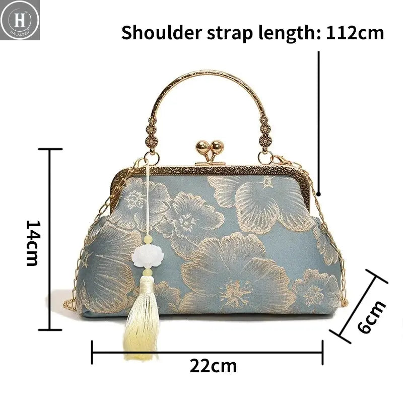 Chinese Style Embroidered Shoulder Bag Elegant Handbag Retro Small Square Bag Wedding Party Luxury Designer Women Evening Clutch HALALZEN