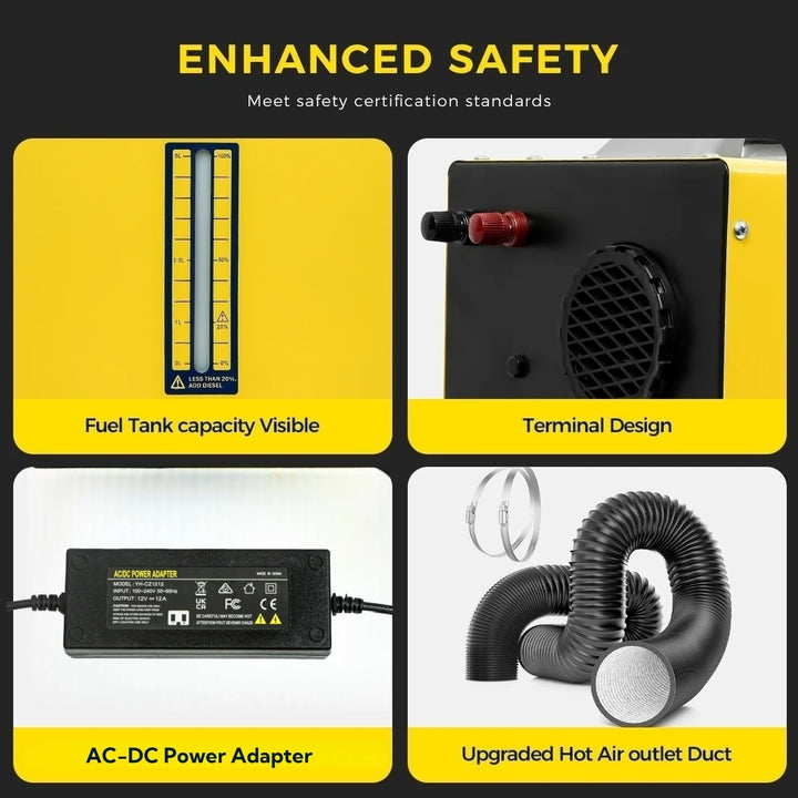 8KW Diesel Air Heater 12V 24V 220V, LCD Panel & Remote Control All-in-One Car Parking Heater w/ Power Adapter for Car RV Garage