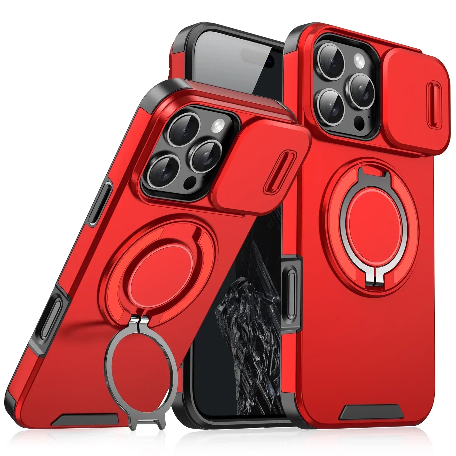 Luxury Heavy-Duty Rugged Armor Magnetic Bracket Case For iPhone 16 15 14 13 12 11 Pro Max Plus Slide Camera Protection PC Cover
