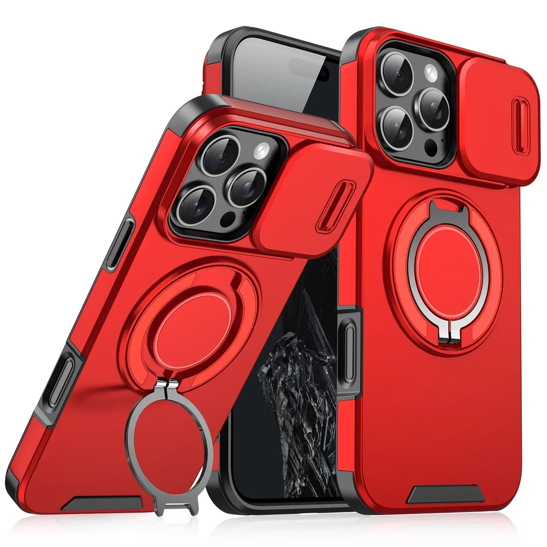 Luxury Heavy-Duty Rugged Armor Magnetic Bracket Case For iPhone 16 15 14 13 12 11 Pro Max Plus Slide Camera Protection PC Cover