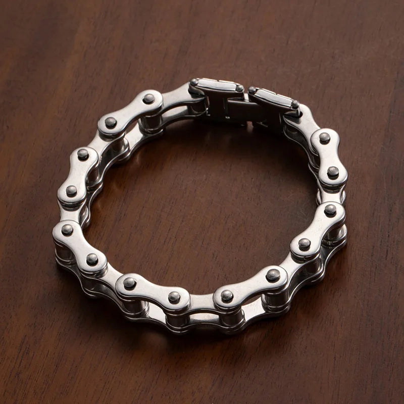 1Pcs Men's Stainless Steel Bracelet Creative Imitation Bicycle Chain Bracelet Trendy Punk Style Daily Wear Accessories