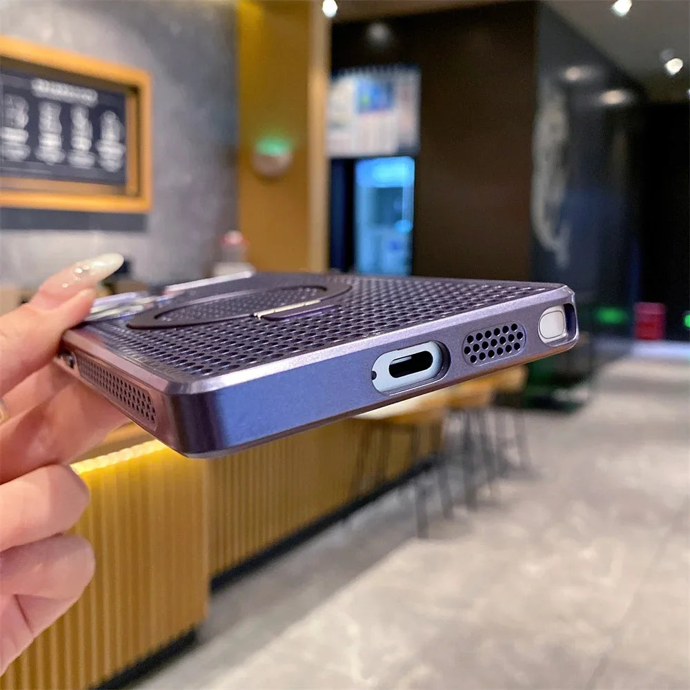 Magnetic Metal Fold Stand Heat Dissipation Phone Case for Samsung S25 S24 S23 Ultra FE S22 Plus 5G Luxury Protection Back Cover