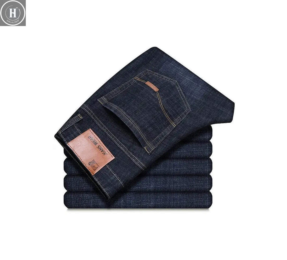 2025 New Autumn Classic Men's Fitted Stretch Jeans High-end Blue Black Casual All-Match Pants Straight Leg Men's Pants HALALZEN
