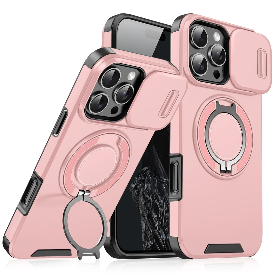 Luxury Heavy-Duty Rugged Armor Magnetic Bracket Case For iPhone 16 15 14 13 12 11 Pro Max Plus Slide Camera Protection PC Cover