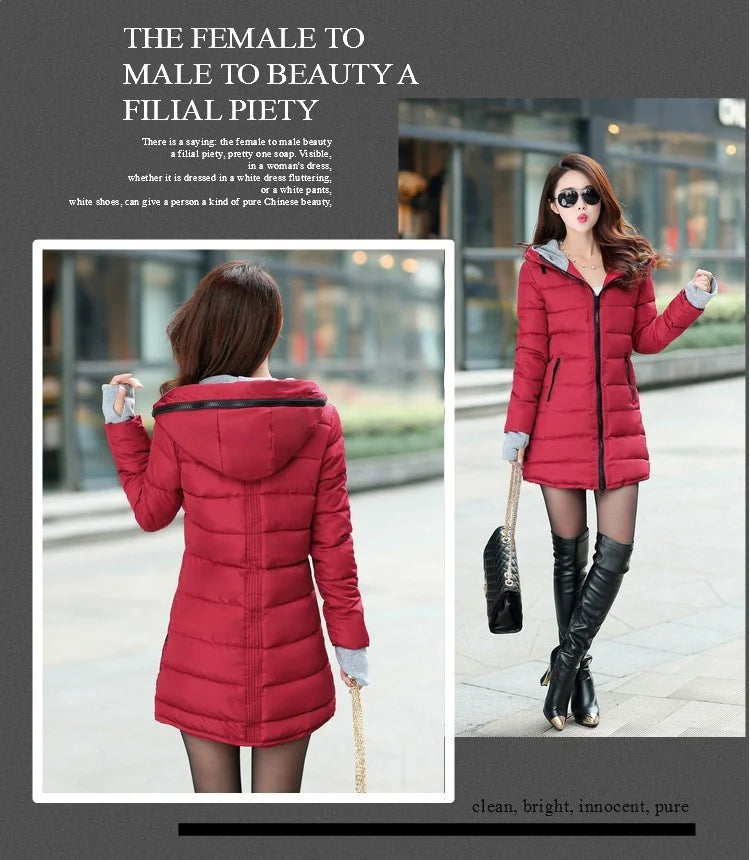 Fashion Casual Women Waterproof Down Cotton Jacket Autumn Winter Long Parkas Overcoat Warm Thick Lady Hooded Padded Coat