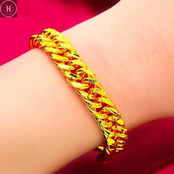 Popular 9999 24K Real Gold Jewelry Boss Bracelet 10mm Buckle Classic Men's Bracelet Luxury HALALZEN