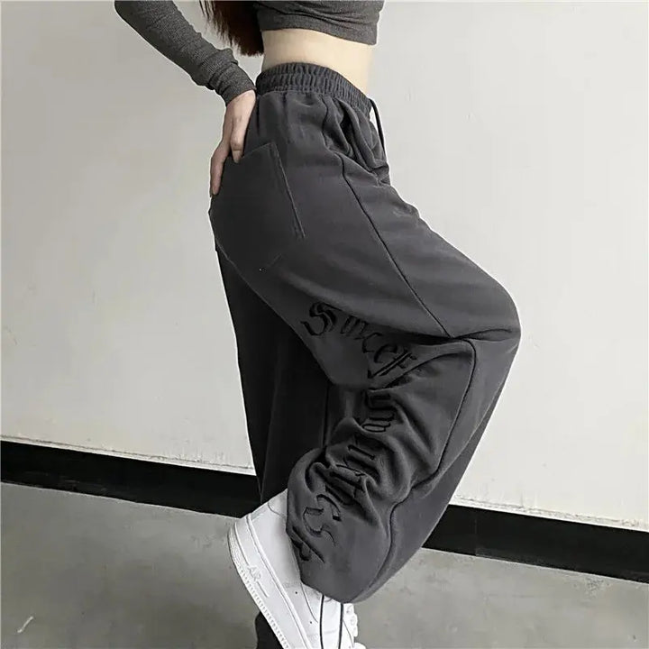 Harajuku Wide Leg Cargo Pants Women Letter Print Punk Streetwear Y2k Pantalones Mujer Korean Fashion Joggers Sweatpants Halalzen UK