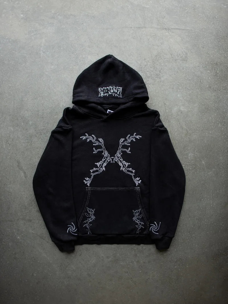 American Gothic Punk Cartoon Letter Pattern Printed Oversized Hoodie Women's Y2K Street Harajuku Loose Long Sleeve Hoodie