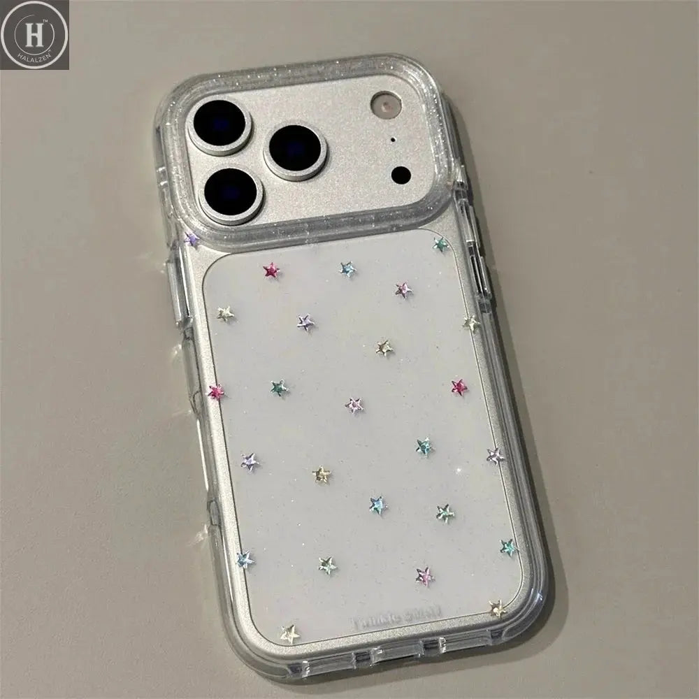 Glitter Shiny Stars Imd Transparent Back Cover for Iphone 17 16 Pro Max 13 14 15 Promax Ins Protector Shockproof Phone Case Halalzen UK