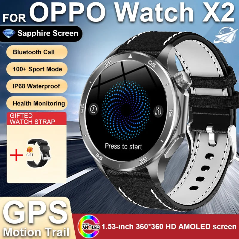 2025 New For OPPO Watch X2 GPS Smart Watch Men Bluetooth Talk Heart Rate Sports Fitness Tracker IP68 Waterproof Smartwatch Man