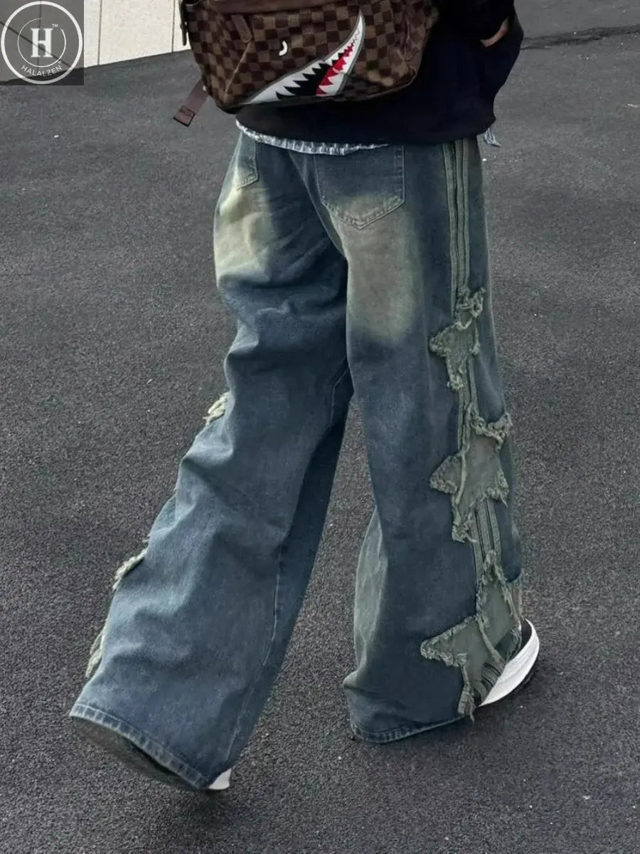 Star Jeans for Women Girls Baggy Cute Patchwork Denim Pants Y2k High Waisted Jeans Grunge Aesthetic Clothes Halalzen UK