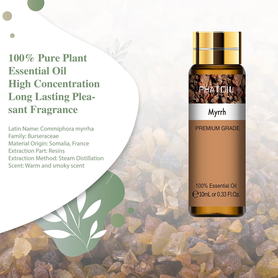 PHATOIL 10ml Sweet Orange Pure Essential Oil with Dropper for Humidifier Diffuser Myrrh Pine Needles Tangerine Thyme Aroma Oils HALALZEN