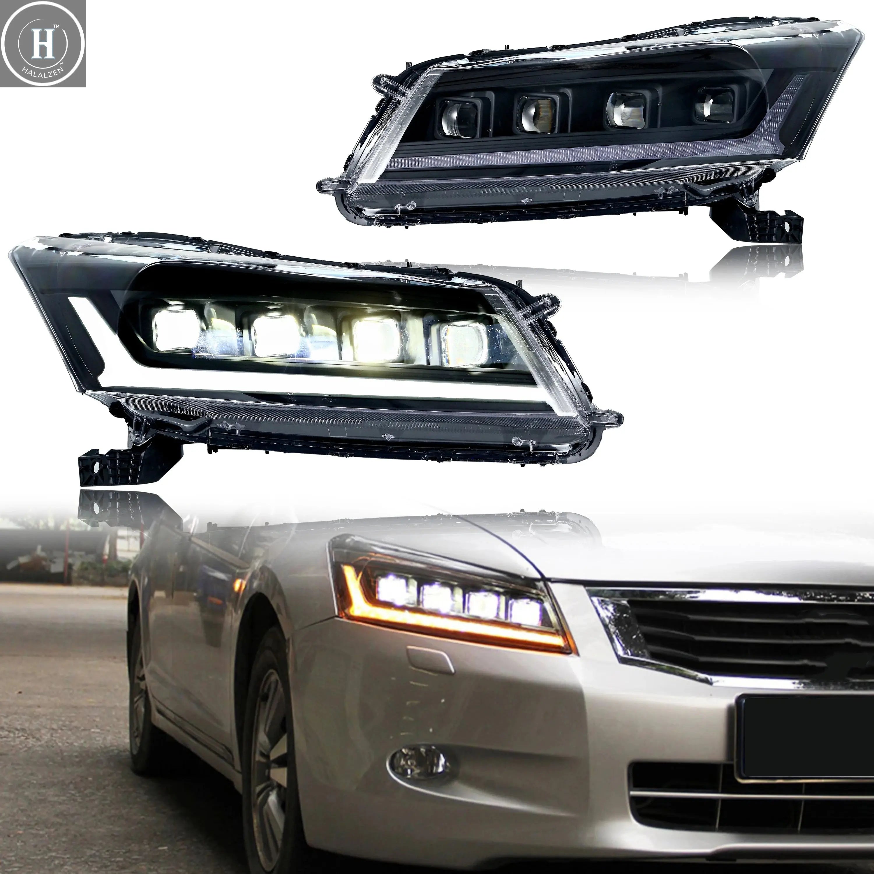 LED Headlights for Honda Accord 2008-2012 EX LX 8th Gen Sedan DRL Projector Sequential Turn Signal Front Lamps Assembly HALALZEN