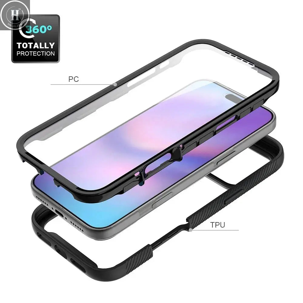 360 Full Body Protection Armor Clear Phone Case For iPhone 17 16 15 14 13 Pro Max Air 16e Plus Front Screen Shockproof Cover Halalzen UK