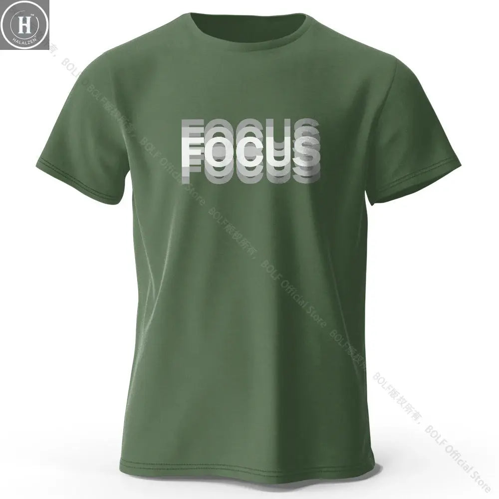 Focus Letter Minimalist Style 100% Cotton T-Shirt, Lightweight Round Neck Short Sleeve Tee, Perfect for Men & Women HALALZEN