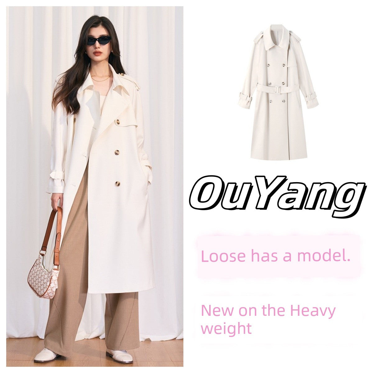 Fall New Arrival Korean Simple Casual Wind Tencel Cotton Wool Loose Mid Length Long Length Trench Coat Outwear Women