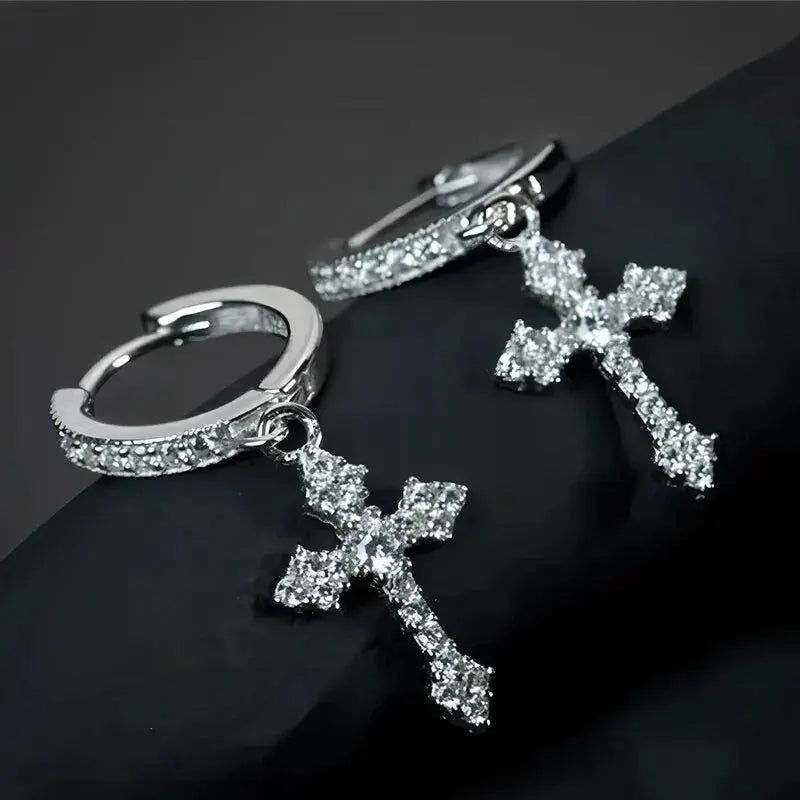 Classic Cross Point-Drill Crystal Replaceable Exquisite White Color Earrings For Women Men Hiphop Party Jewelry Gifts Halalzen UK