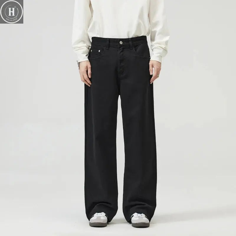 Baggy Wide-leg Jeans 100% Cotton Comfortable Breathable Autumn Casual Denim Pants Loose Straight Trousers Fashion Streetwear Halalzen UK