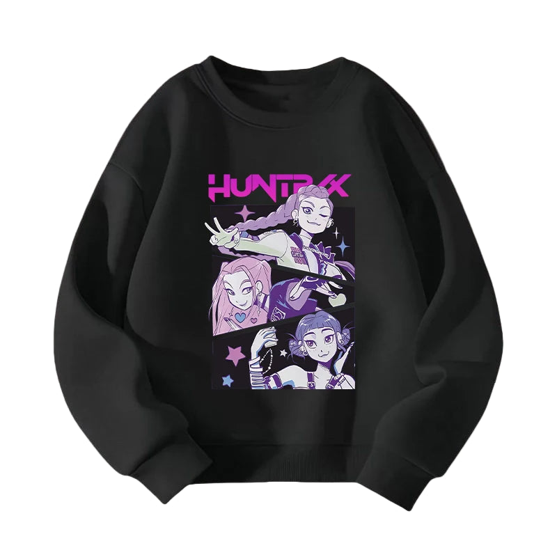 KPop Demon Hunters HUNTRIX Pirnt Hoodie Autumn Long Sleeve Tops Women's Clothing Sweatshirts