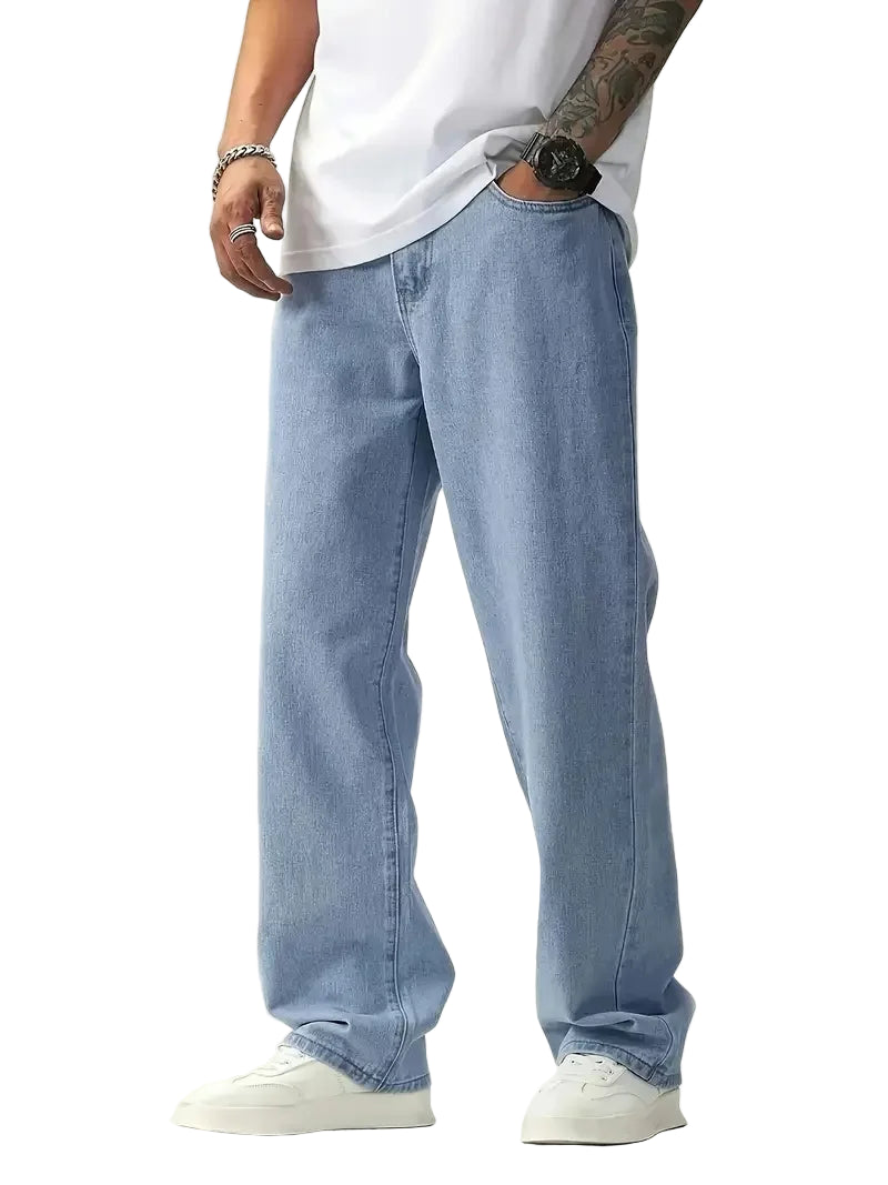 Men's Slim-Fit Stretch Jeans - Smart Casual Style, Blue Transitional Style, Suitable for All Seasons