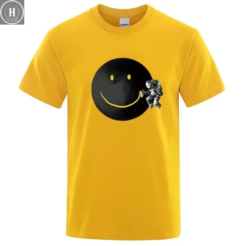 Summer Men's T-shirt High Quality 100% Cotton Funny Spaceman Printing Casual Loose O-neck Men Short Sleeve T-shirt Male Tee Tops HALALZEN