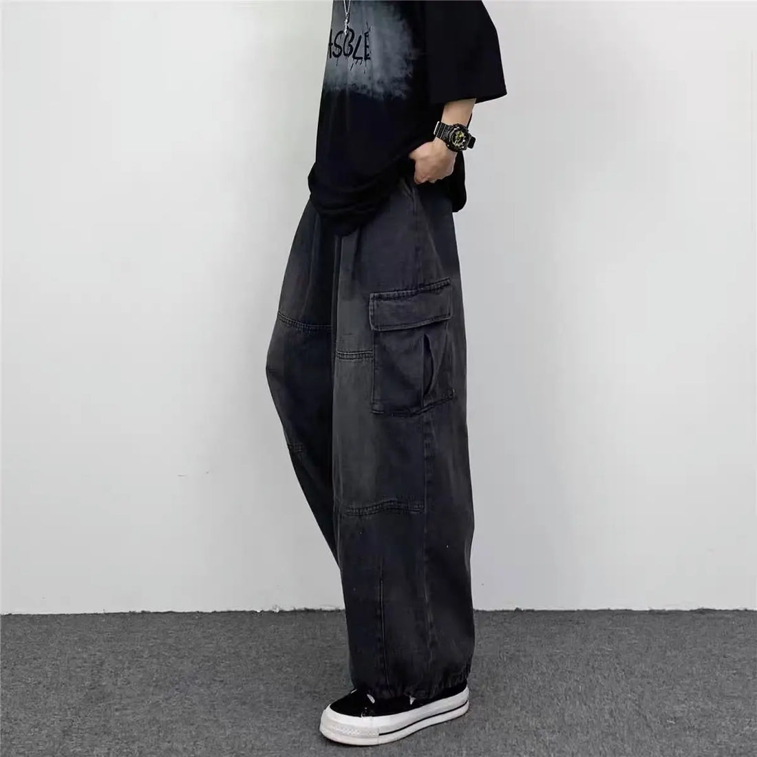 2024 Spring And Autumn Vintage Wide Leg Big Pocket Overalls Men Y2K Neutral Loose Straight Leg Casual High Street Hip Hop Jeans