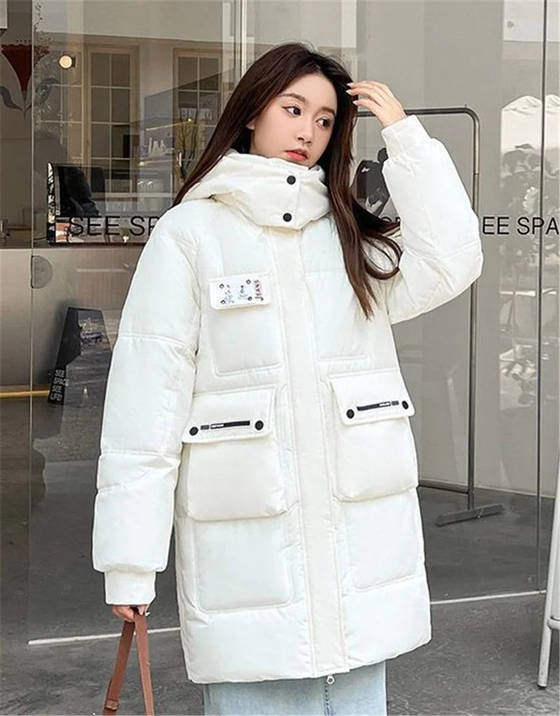 2023 New Women's Jacket Winter Parka Down Cotton Jackets Casual Long Coat Loose Thick Warm Hooded Parkas Waterproof Outwear