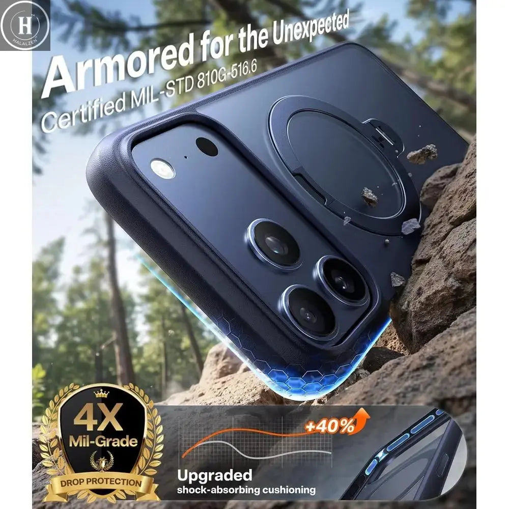 360° Magnetic Stand iPhone 17 Pro Max Case, Deep Blue Shockproof with Camera Control, Compatible with MagSafe Halalzen UK