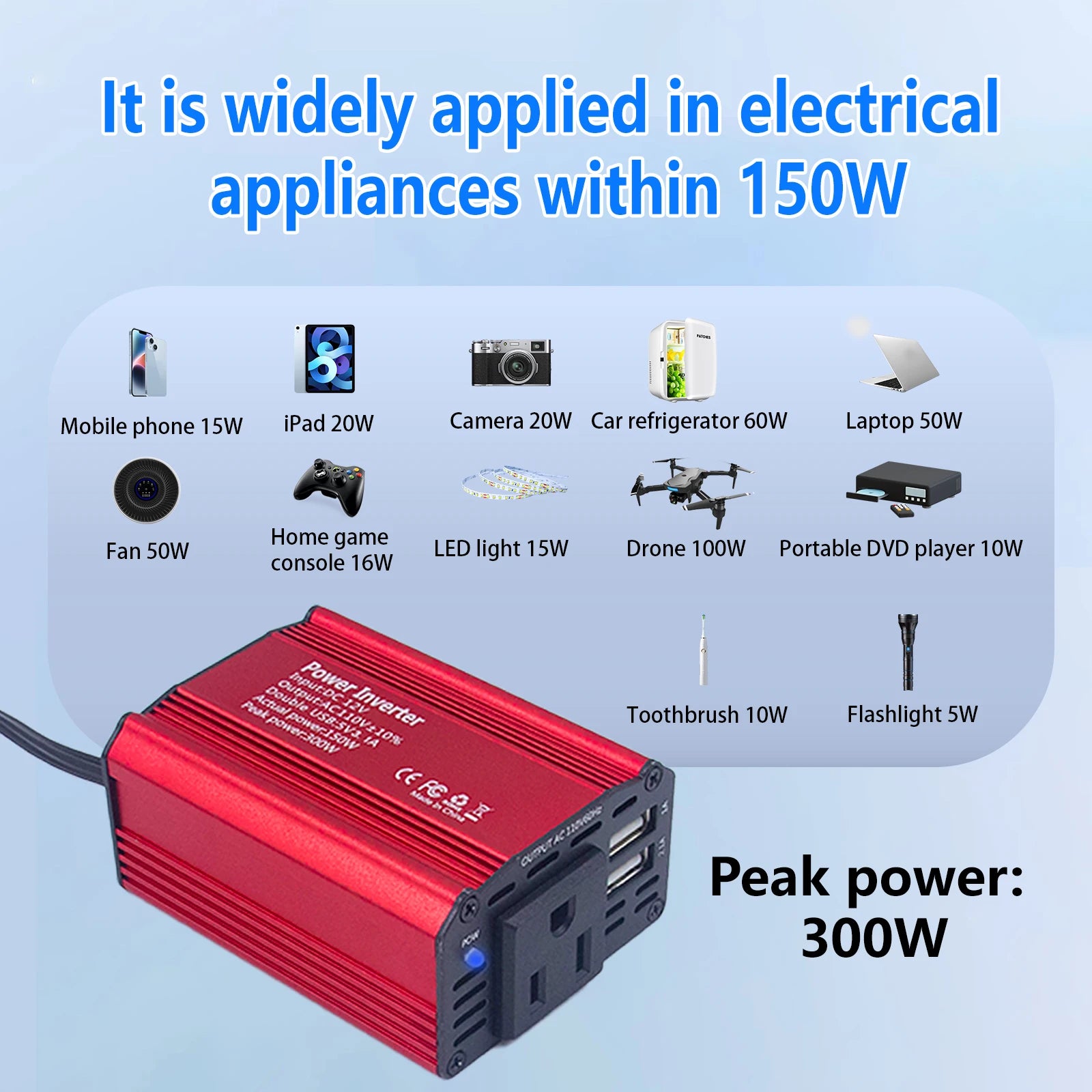 DC 12V to 110V AC Car Inverter 300W DC to AC Power Converter Automatic Transformer With US Socket Dual USB Car Adapter Dropsh