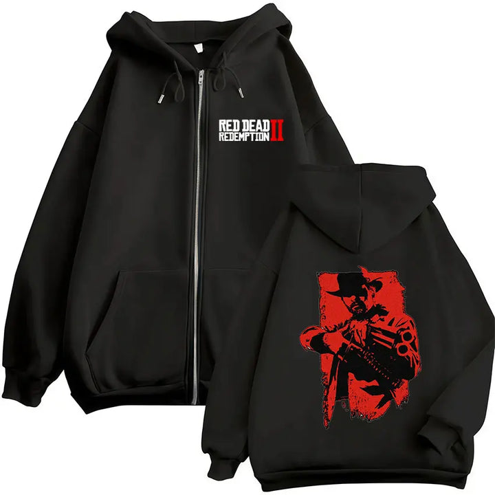 Classic Red Dead Redemption 2 Zipper Hoodie Men's Vintage Gothic Pullover Zip Up Sweatshirt Man Long Sleeve Fashion Jacket Hoody