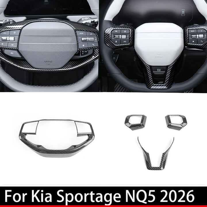 US For Kia NQ5 2026/EV6 2026 /EV3/EV4/K4 Car Tuning Carbon Fiber Steering Wheel /GT Steering Wheel Button Trim Cover Accessories