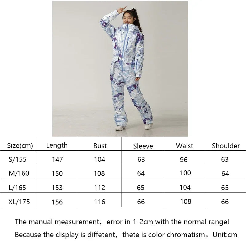 New One-Piece Ski Suits Women Outdoor Sports Snowboard Jacket Warm Jumpsuit Waterproof Winter Coveralls Sets Hooded Ski Jumpsuit